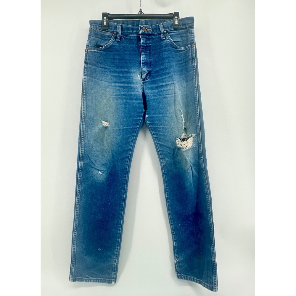 Wrangler Jeans Mens 32x33 Blue Solid Straight Leg 13MWZ Cowboy Cut Vintage 90s